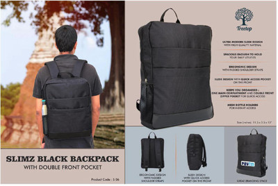 TREETOP Slimz With Double Front Pocket 15 L Backpack(Black)