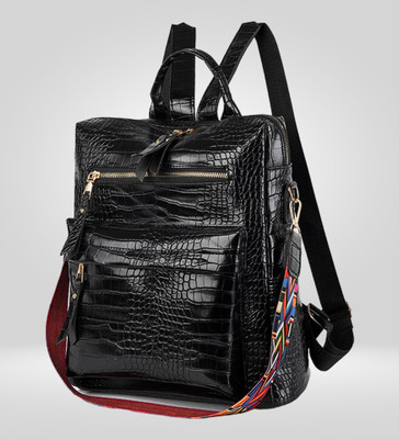 WomenBuzz Fashion Shoulder Bags Croco Multipurpose Knapsack Top Handle Detachable Bag 24 L Backpack(Black)