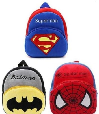 SKYRIDE ENTERPRISES SPIDER, SUPER & BATMAN COMBO PACK, toy bag, kids soft school bag(2 to 6 age) 15 L Backpack(Red, Black, Blue)