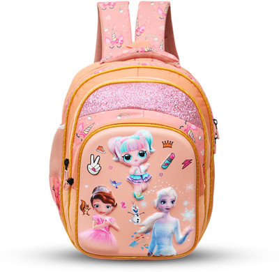 Little Munchkins School bag for kids class 1 | Princess & Frozen Design Cartoon printed Peach Bag 28 L Backpack(Multicolor)