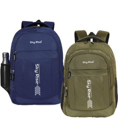 SKY RISE Pack of 2 Durable Laptop & Study Backpacks with Bottle Holder 35 L Backpack(Green, Blue)