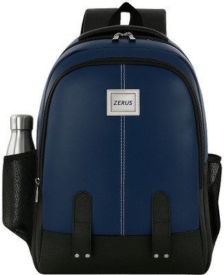 ZERUS PU Coated Waterproof Bag for Men Women Travel Work School with Bottle Holders 31 L Laptop Backpack(Black, Blue)