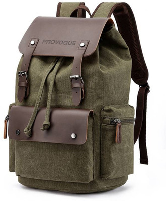 PROVOGUE Canvas Travel Daypack Drawstring Backpack Flip Laptop Bag for Men Women 28 L Laptop Backpack(Green)