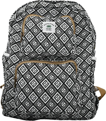 OJASH Handmade Hemp Backpack | Black & White Geometric Pattern | Eco-Friendly 17 L Laptop Backpack(Multicolor)