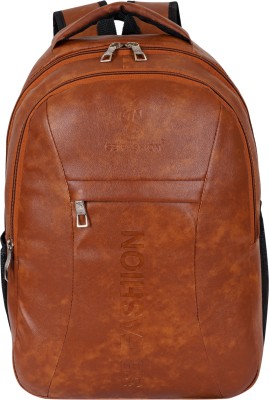 ISB FASHION (WITH LOGO) Leather Backpack For School & College 35 L Backpack(Brown)