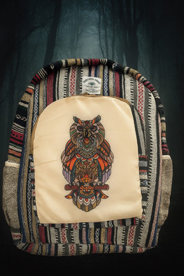 SWASTIKA Large 25L Ethnic Owl Print Hemp Backpack | Eco-Friendly College Bag 25 L Backpack(Multicolor)