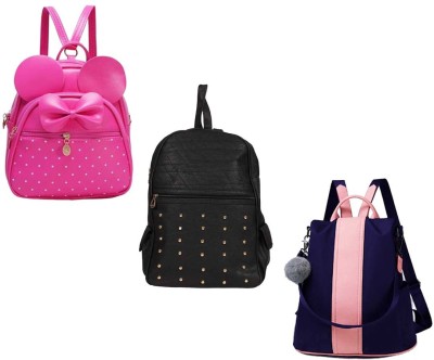 QUASHIMI COLLECTION BP-17-pnk-2in1+blk-kk+blu-cntrst-ptti-pithu-cmbo 6 L Backpack(Pink, Black, Blue)