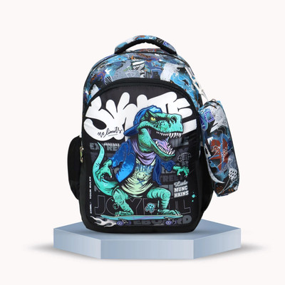 Little Munchkins Dino Skate School Bag for Boys – Waterproof Backpack with Free Pencil Pouch LM14 35 L Laptop Backpack(Black)