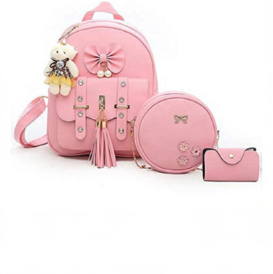 EpicAngle Small Smart 3-PCS Fashion Cute Stylish Leather & School And Collage () 10 L Laptop Backpack(Pink)