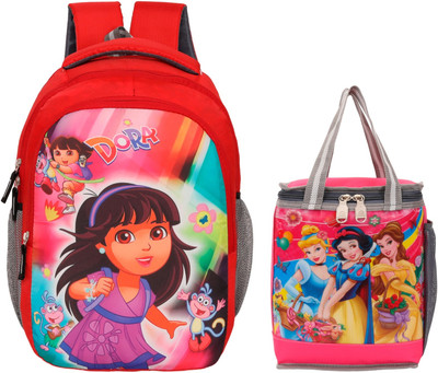 ARISTOTOUR Combo pack of 2 School Lunch Bag Nursery LKG/UKG/1st to 2th std Cartoon kids bag 30 L Backpack(Red)