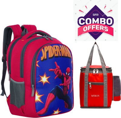 Myron Spiderman 1st/2nd/3rd/4th& 5th Std combo school bag and lunch bag for Boys&girls 35 L Backpack(Red, Grey)