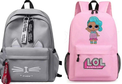 KSC CT-GRY@@_1 & LOL-PRINTPINK-1PC_@ Backpack(Grey, Pink, 30 L)