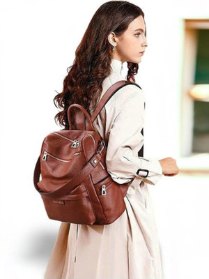WomenBuzz Purse for Women Convertible Travel Vintage PU Leather Bag (Glossed) 25 L Backpack(Brown)