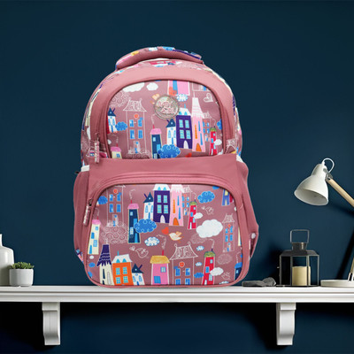 Baby Girl Pink City Building Print Kids Backpack | Waterproof School Bag for Girls School 35 L Backpack(Pink)