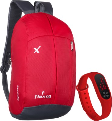 FLEXCY LEATHER Stylish And Fancy Polyester Sport Flexcy Backpack + Digital Led Watch 20 L Backpack(Red)