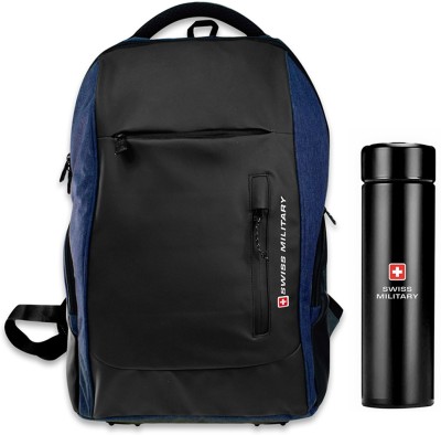 SWISS MILITARY Combo Pack of Laptop Backpack with Digital Vacuum Flask 29 L Laptop Backpack(Blue)