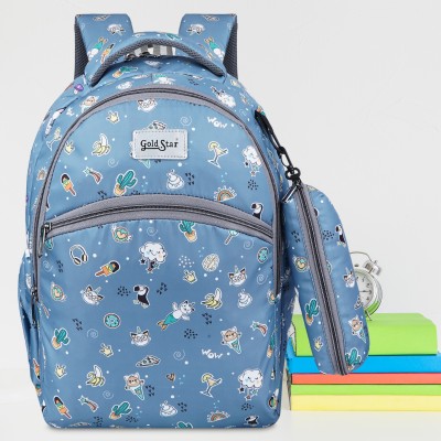 Goldstar PRINTED BAGS with Pencil Pouch 2nd Standard onward Waterproof Backpack 35 L Laptop Backpack(Blue)