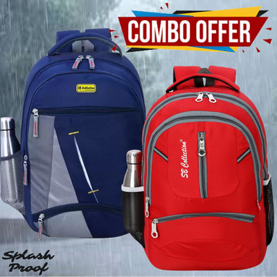 SBCOLLECTION Premium Water-Proof Bags (Combo of 2) for Daily Commute of School College Office 32 L Laptop Backpack(Blue, Red)