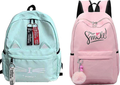 khatushyam collection A_CT_GRN_@_1 & SMILE-PRINT-1PC_abc 30 L Backpack(Green, Pink)