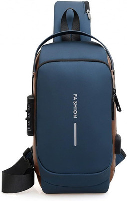 AANZIA Chest Bag Multi Features Crossbody Shoulder Design Password Lock Headphone Hole 5 L Backpack(Blue)