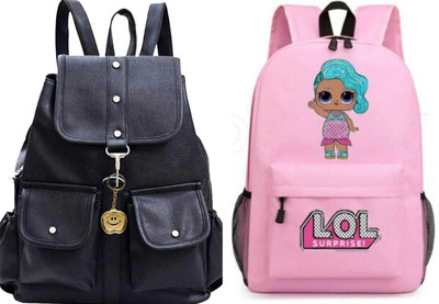 khatushyam collection A_BLK-4PKT-BACKPACK-SINGLE & LOL-PRINTPINK-1PC_abc 30 L Backpack(Black, Pink)