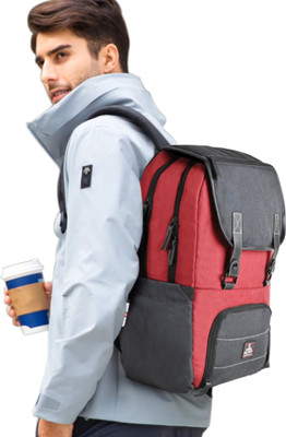 SWISS MILITARY POSH Maroon & Charcoal Laptop Backpack fits up to 15.6 Inch Laptop, USB Charging 21 L Laptop Backpack(Red)