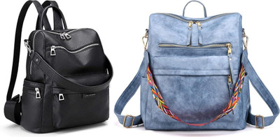Spinsell Black Leather Backpack 25 L Trolley Laptop Backpack(Black, Blue)
