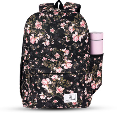 Softmax Large 35 L Laptop Backpack Polyester Floral Printed College Tuition bag Waterproof School Bag(Black, 30 L)