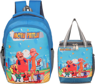 Globalstar Combo pack of 2 MotuPatlu School bag 1+ Lunchbag 1 Nursery kidsbag 1st to 5thstd 30 L Backpack(Blue)