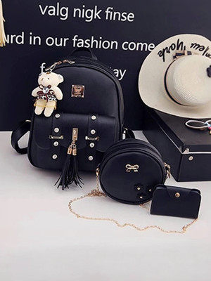 EpicAngle Smart 3-PCS Fashion Cute Stylish Leather for School And Collage 10 L Laptop Backpack(Black)