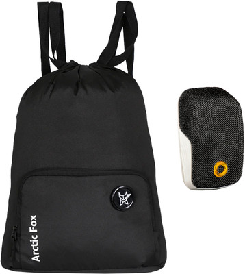 Arctic Fox Black Drawstring Bag and Jet 3 W Bluetooth Speaker white 15 L Backpack(Black, White)
