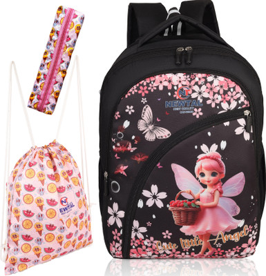 newtal Kids Printed School Bag With Pouch And Pencil Box 40 L Backpack(Black, White)