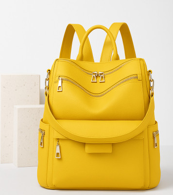 WomenBuzz Backpack Purse for Women Convertible 25L Travel Vintage PU Leather Shoulder 25 L Backpack(Yellow)