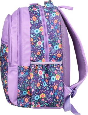 NOVEX / Snug-on Sweet Pea Printed School Bag For Girls With Stationery Pouch - 17 Inch 25 L Backpack(Purple)