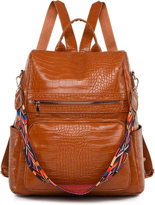 TrueArch Fashion Shoulder Bags Croco Multipurpose Knapsack Top Handle Detachable Bag 26 L Backpack(Brown)
