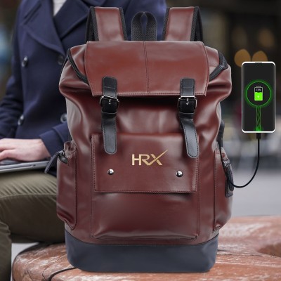 HRX by Hrithik Roshan Leather Anti Theft Casual Laptop Backpack witH USB PORT 35 L Laptop Backpack(Brown)