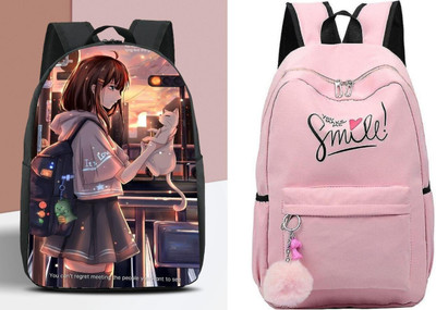 khatushyam collection A_DGTL-020_@@__1PC & SMILE-PRINT-1PC_abc 30 L Backpack(Black, Pink)