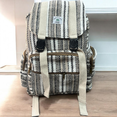 Onish Handmade Hemp Backpack | Light Beige & Black Eco-Friendly Striped Rucksack 35 L Laptop Backpack(Multicolor)