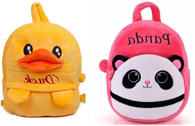 Bluemoon Kids School Bag Panda Pink & Duck Soft Plush Cartoon Baby Boys/Girls Plush Bag 11 L Backpack(Multicolor)