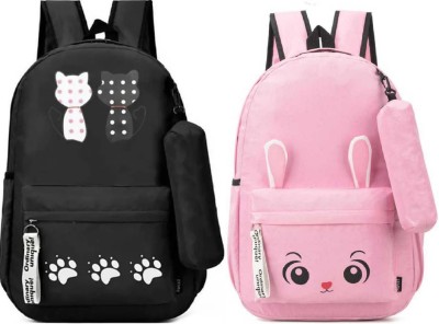 Trenzu Stylish School College Backpack 15 L Backpack(Black, Pink)