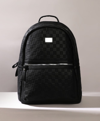 Haute Sauce Women's The Checkered Curve Backpack - Onyx Black 18 L Backpack(Black)