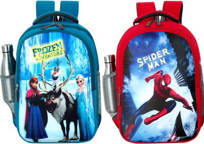 bayo Frozen & Spiderman 2 pc combo Pre-School 47cm For 1st std-5th std school Bag 35 L Laptop Backpack(Red, Blue, Grey)