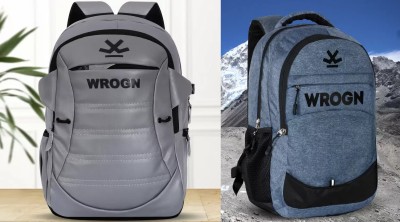 WROGN COMBO 32-38 L Semi Large Fully Loaded Expandable Laptop Backpack For Men & Women 32 L Laptop Backpack(Grey, Blue)
