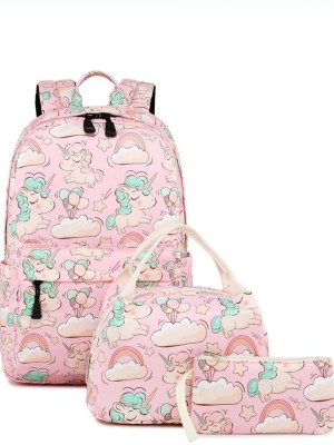kidcostore Cute Unicorn Girls Standard Backpack With Lunch Bag (Unicorn Pink Set G3) 20 L Backpack(Pink)