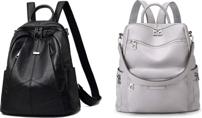 Spinsell Women Leather Stylish New Design Trendy School & College Bag 25 L Trolley Backpack(Black, Grey)