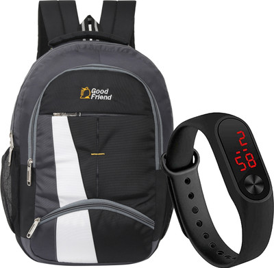 Good Friend Water Resistant Casual Travel Bag/College Bag/School Office Bag & Army Watch 35 L Laptop Backpack(Black)
