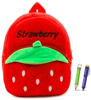 Aveek Strawberry Bag Soft Material School Bag For Kids Plush Backpack Cartoon Toy 12 L Backpack(Red)