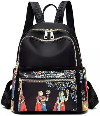 NME Collection Ethnic Style Waterproof Oxford Backpack Ladies Fashion Travel Canvas Bag 15 L Backpack(Black)