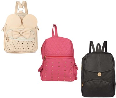 QUASHIMI COLLECTION BP-10-crm-2in1+pnk-kk+blk-psh-lck-pithu-cmbo 6 L Backpack(White, Pink, Black)