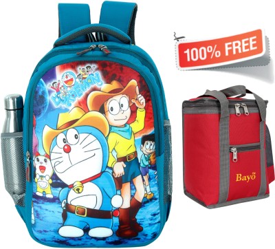 bayo Doraemon 18 inch 47cm For 1st std-5th std Lightweight school Bag+Lunch Bag Free 35 L Laptop Backpack(Blue, Grey)